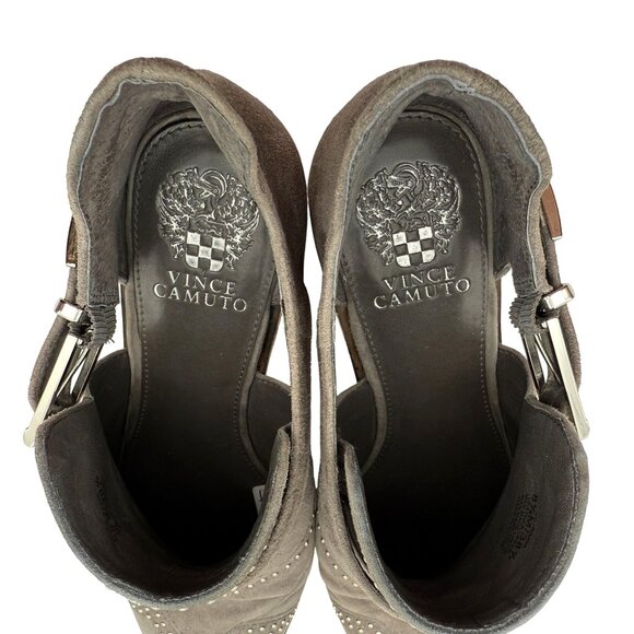 Vince Camuto Women's Raina Suede Ankle Bootie 8.5 Greystone Studded Buckle 2" - Picture 10 of 12